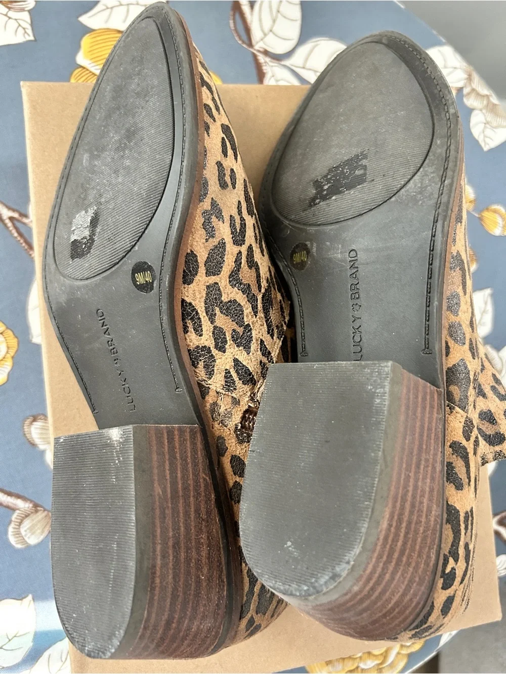 Lucky Brand Fryna Leopard Print Ankle Boots Women’s Size 9 Side Zip Booties